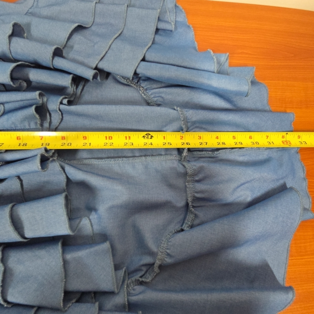 NYLON APPAREL CHAMBRAY FLAMENCO COCKTAIL HI LOW TIERED RUFFLE MIDI SKIRT sz L - Picture 9 of 11
